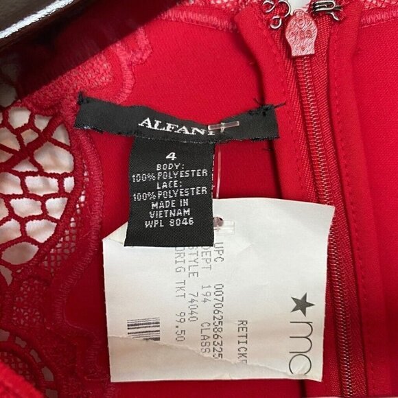 NEW Alfani Women's Shift Dress Red Scoop Neck Long Sleeve Zipper Floral Lace 4 - Picture 4 of 4